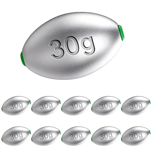 Egg Lead Fishing Weights Assorted Sizes,Oval Shaped Egg Sinkers with Smooth Hole, Slip Sinkers Tackle for Freshwater & Saltwater Fishing, Bass & Catfish Casting Weights(10g/15g/20g/30g) - color: 30g-10pcs