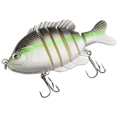 BASSDASH SwimPanfish Multi Jointed Panfish Bluegill Swimbaits Hard Topwater Bass Lures Fishing Lure Crank Saltwater 3.5in/0.85oz - color: Fluorescent White Shad