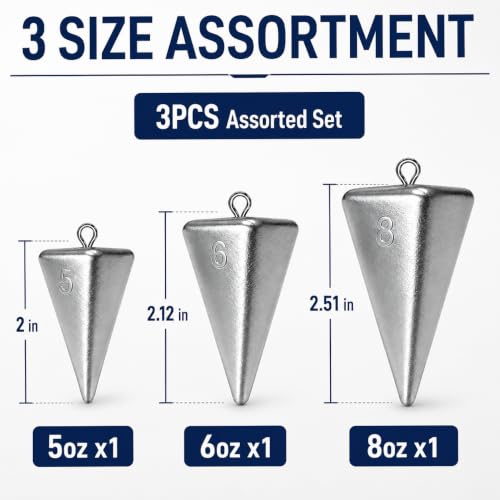Fishing Weights Pyramid Sinkers Kit Bullet Fishing Weights Sinkers for Ocean Saltwater Surf Fishing Gear Tackle 1oz 2oz 3oz 4oz - color: 568oz-3pcs