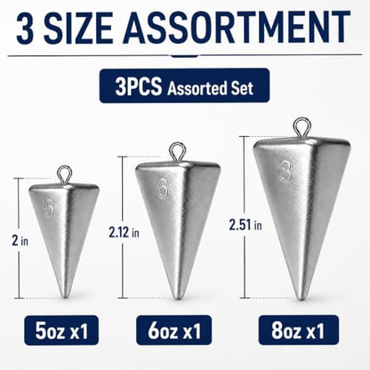 Fishing Weights Pyramid Sinkers Kit Bullet Fishing Weights Sinkers for Ocean Saltwater Surf Fishing Gear Tackle 1oz 2oz 3oz 4oz - color: 568oz-3pcs