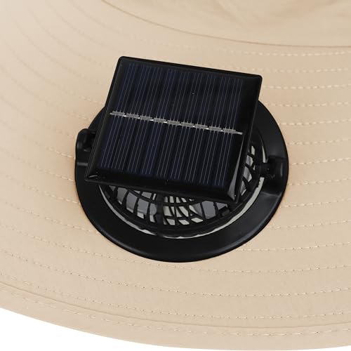 Extra Wide Brim Solar Fan Hat, Mens Fishing Hat with Fan, Neck Flap Sun Hat, UPF 50+ Solar Powered Cooling Cap Fisherman Hats - color: Khaki With Neck Flap