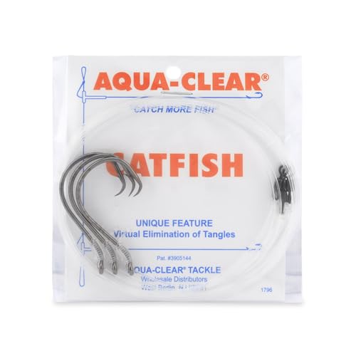 Aqua-Clear Catfish Snelled Circle Hook Leader Rig, Fishing Hooks Rig with 8/0 Ultra Thin Demon Circle Hook, AFW Swivel & 60 lb Mono Leader, 36 in, 3 Pack