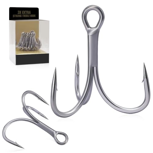 XFISHMAN Saltwater Treble Hooks for Lures 3X 5X Heavy Duty Size #18-5/0 - color: 3X Strong, size: 1/0 12-Pack
