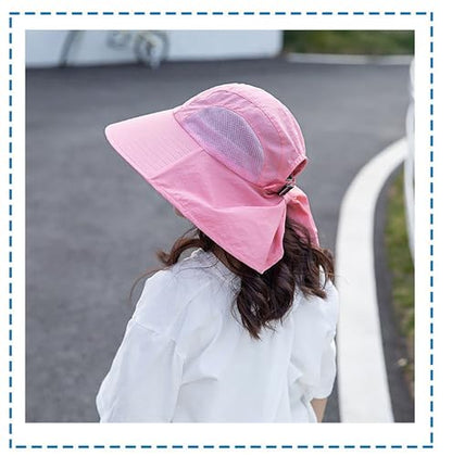 Kids-Sun Hat with Neck Flap Wide-Brim Fishing-Hat Lightweight Ponytail-Hat UV-Protection Summer Toddler Beach-Hat