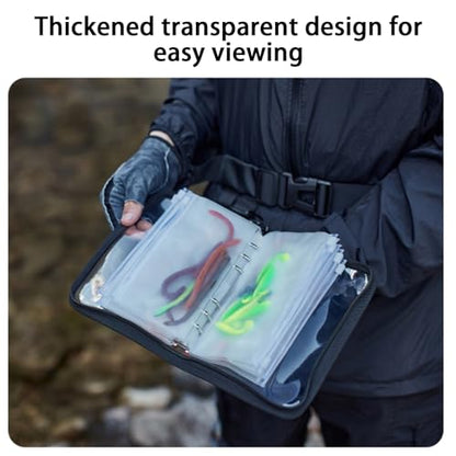 Fishing Lure Organizer, Bait Storage Bag, 10 Page Clear PVC Binder, Durable Tackle Holder with Waterproof Cover, Portable Gear for Lake River Pond Beach Fishing Storage and Transport
