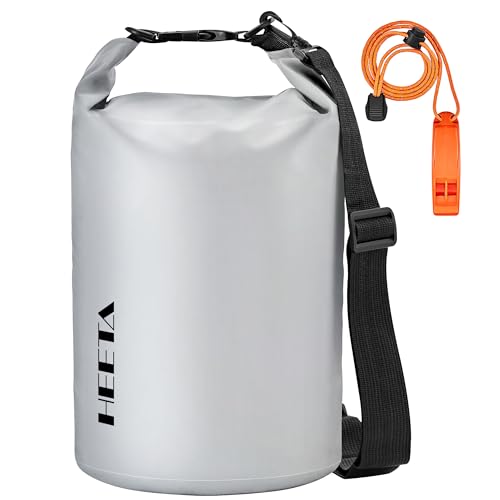 HEETA Waterproof Dry Bag for Women Men, 5L/10L/20L/30L/40L Roll Top Lightweight Dry Storage Bag Backpack with Emergency Whistle for Travel, Kayaking, Boating, Camping, Beach, Cruise Ship Essentials - color: Light Grey, size: 10L
