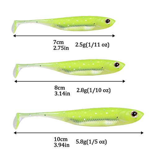 QualyQualy Soft Plastic Swimbait Paddle Tail Shad Lure Soft Bass Shad Bait Minnow Paddle Tail Swim Bait for Bass Trout Walleye Crappie - 2.75in, 3.14in, 3.94in, 5in - color: 7#, size: 3.14in - 6Pcs