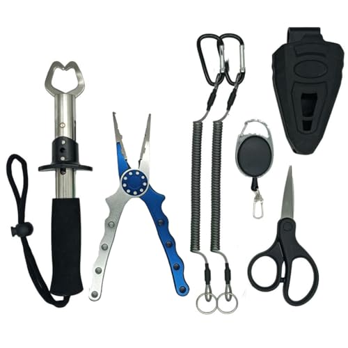 Fishing Pliers,Saltwater Resistant Fishing Gear,Fly Fishing Tools Set,Hook Remover Split Ring,Ice Fishing Gifts for Men - color: Silver Blue Tool Set