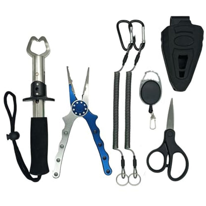 Fishing Pliers,Saltwater Resistant Fishing Gear,Fly Fishing Tools Set,Hook Remover Split Ring,Ice Fishing Gifts for Men - color: Silver Blue Tool Set