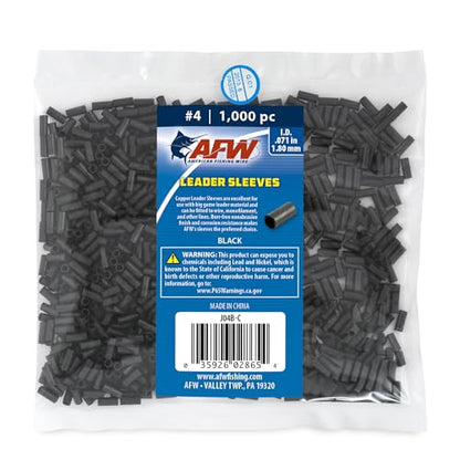 AFW Thin Wall Double Barrel Crimp Sleeves - Premium Fishing Copper Crimp Sleeve with Burr Free Black Finish, Enhanced Flexibility - Durable and Lightweight - Retail & Bulk Pack Available - color: Black, style: #4/.071" - 1,000 pc