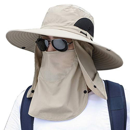 Sun Hat Unisex Face Coverage Shield Neck Flap Cap Garden Lawn Work Sports Hiking Fishing Hats - color: Beige