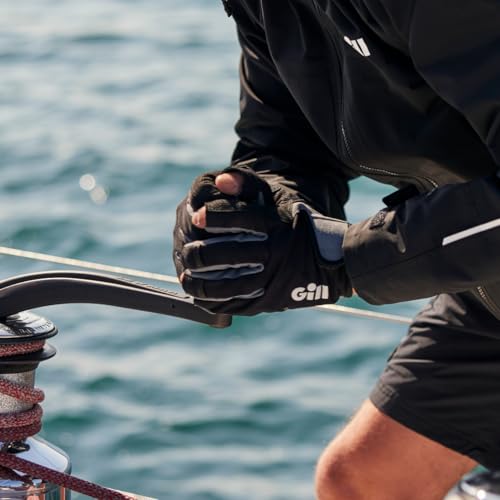 Gill Deckhand Sailing Gloves Short Finger with 3/4 Length Fingers - 50+ UV Sun Protection & Water Repellent - color: Black, size: Small