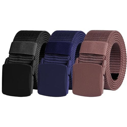 UNGGJKB Men's Tactical Belt, Nylon Casual Elastic Belt, Work Belt That Can Be Cut And Adjusted - color: Blue/Red/Black