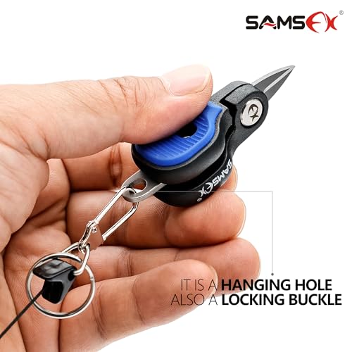 SAMSFX Fishing Nipper with Retractable Tether, Stainless Steel Blades that Cut Braid, Mono and Fluoro Lines, SNIP, Fishing Line Cutters (Blue) - color: Blue