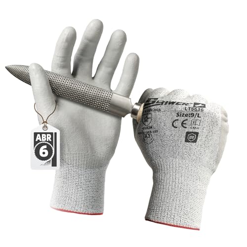 Schwer Safety Work Gloves with Certified Level 6 Abrasion Resistance, ANSI A2 Cut Resistant Fishing & Gardening Gloves with Grip, General Working Gloves for Construction, Mechanic, LT5636, L - size: Large, style: 1 Pair