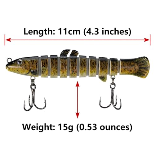 Multi-Species Killer Fishing Lures for Bass Trout Perch Pike Carp - Glow-in-the-Dark Multi Jointed Swimbaits with Bionic Texture, Water Movement Noise Attraction, Freshwater Lifelike Fishing Lures Kit