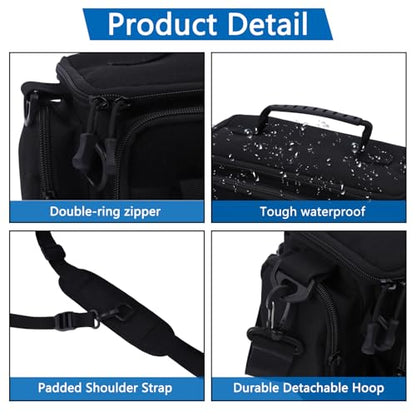 Fishing Tackle Bags with Tackle Box,Waterproof,Padded Shoulder Strap,Gear Storage,Fish Bag with 136 Pcs Fishing Lures Kit,Fish Hook Remover Tool,Fish Lip Gripper,Fishing Plier,Gifts for Men (Black) - color: Black