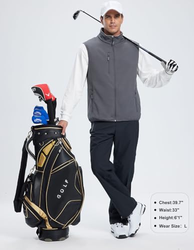 Men's Softshell Vest Fleece-Lined Windproof Sleeveless Jacket for Travel Hiking Fishing Running Golf - color: Grey, size: Large