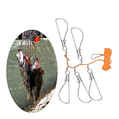 Fishing Stringer, 5m Steel Cable Stainless Steel Heavy Duty Fish Stringer, Trout with 5 Lock Snaps Orange Float Ball for Kayak Hiking Outdoor Fishing