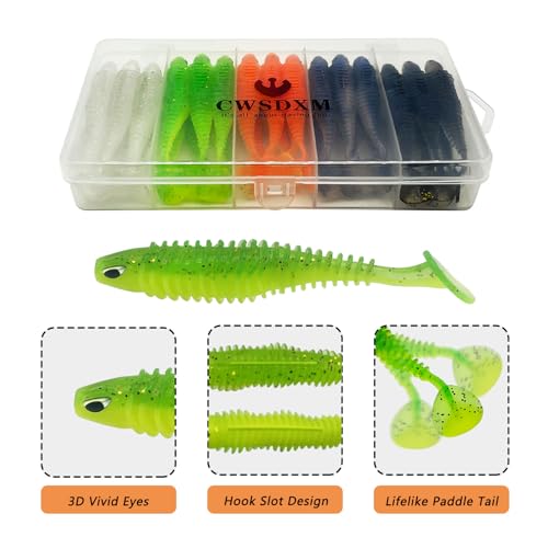 Soft Fishing Lures, 6.5cm/8cm Paddle Tail Swimbaits Soft Plastic Lures Kit for Bass Trout Walleye Crappie 30pcs/40pcs… - color: 8cm/3.15in - 30pcs