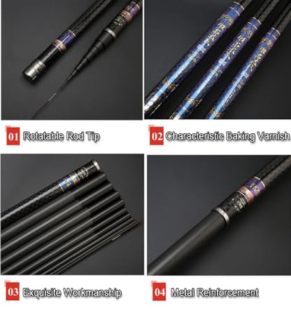 26Ft 29Ft 32Ft 35Ft 37Ft 40Ft Telescopic Fishing Rod Ultralight Travel Fishing Rod,Portable Collapsible Bass Crappie Rod,1 Piece Carbon Fiber Inshore Stream Trout Pole Free Tip - size: 10M/32Ft
