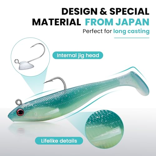 TRUSCEND Shadtale Easy Catch Soft Fishing Lures with BKK Hooks - Trembly Sinking and Vibrating Swim for More Bites, Pre-Rigged Swimbaits for Bass, Trout, Crappie, Walleye, Freshwater Saltwater Fishing - color: 3.5",0.45oz