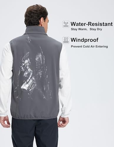Men's Softshell Vest Fleece-Lined Windproof Sleeveless Jacket for Travel Hiking Fishing Running Golf - color: Grey, size: Medium