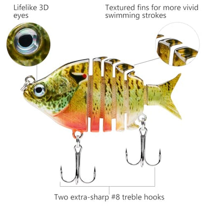 Bassdash SwimPanfish 0.34oz Hard Swimbaits Multi Jointed Topwater Trout Bass Fishing Crank Lure for Freshwater and Saltwater - color: Redbreast Pumpkinseed