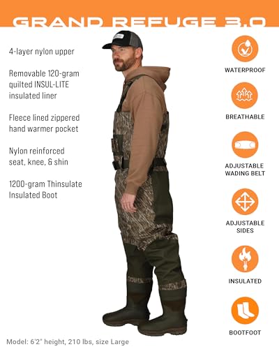 FROGG TOGGS Men's Grand Refuge 3.0 Waterproof Bootfoot Wader for Hunting with Removable Insulation Liner - color: Mossy Oak Bottomland, size: 8