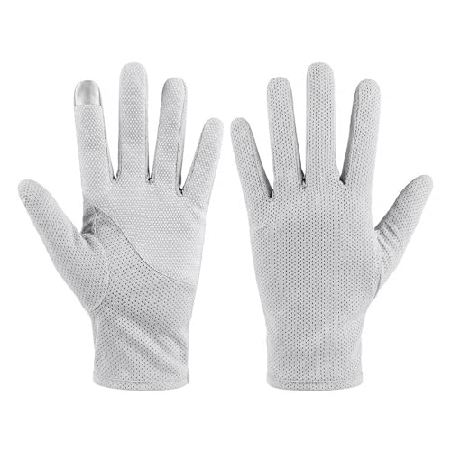 Men Summer Driving Gloves Breathable UV Sun Gloves Light Weight Cotton Gloves - color: Grey