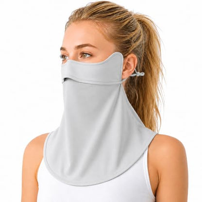 Face Cover for Sun Protection UPF 50+ UV Face Mask, UV Face Shield for Golf, Hiking Fishing & Outdoors Breathable - color: Light Grey-half