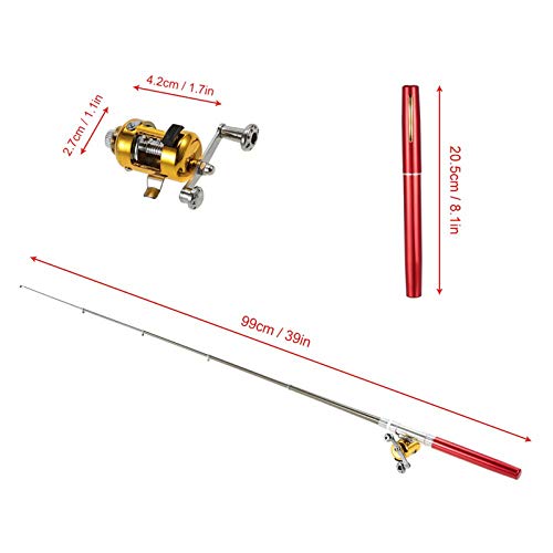 Jatzde Mini Portable Pocket Fish Rod Pen Aluminum Alloy Fishing Rod Pole Reel Combos… - color: Red