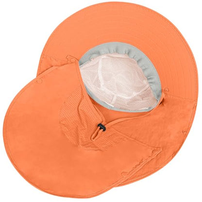 Rosoz Sun Hat for Men Women with Neck Flap,Wide Brim UPF50+ Fishing Hat with Detachable Face Cover Outdoor Sun Protection Hat - color: 1pack-orange