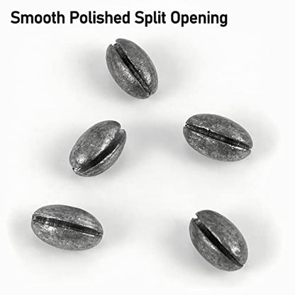 Dr.Fish 100 Pack Oval Split Shot Sinkers, Lead Fishing Weight Clip On Fishing Line Tackle Fly Fishing Freshwater Crappie Trout - size: 1/14oz