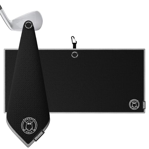 Ghost Golf Magnetic Towel (Caddie) - Premium Ultra-Absorbent Microfiber Golf Towel with Magnet for Golf Carts or Clubs - 18" x 40" Golfing Gear - Waffle Weave Pattern (Black) - color: Black