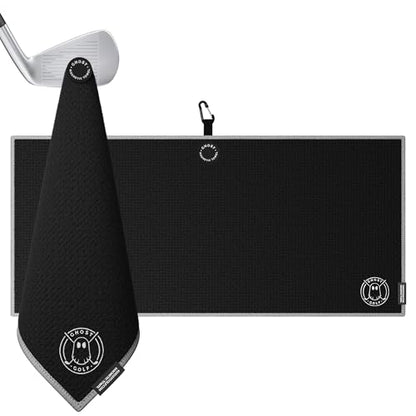 Ghost Golf Magnetic Towel (Caddie) - Ultra-Absorbent Microfiber Golf Towel | With Magnet for Golf Carts or Clubs - 18" x 40" Golfing Gear - Waffle Weave Pattern (Black) - color: Black