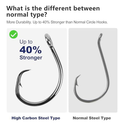 UCEC Circle Hooks Saltwater, in-Line 4X Strong Wide Gap Fishing Circle Hook for Saltwater Freshwater, 50PCS/ 25PCS High Carbon Steel Fishing Hooks for Tuna, Carp, Catfish, Bass, Amberjack and More - style: A1- 4/0, 5/0, 6/0, 7/0, 8/0 50pcs