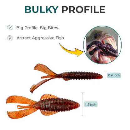 Pulse Craw Soft Plastic Crawfish Lure – 3.9" (100mm), 10-Pack, Rage-Style Craw Bait for Bass Fishing, Texas Rig & Jig Trailer - color: Pearl White
