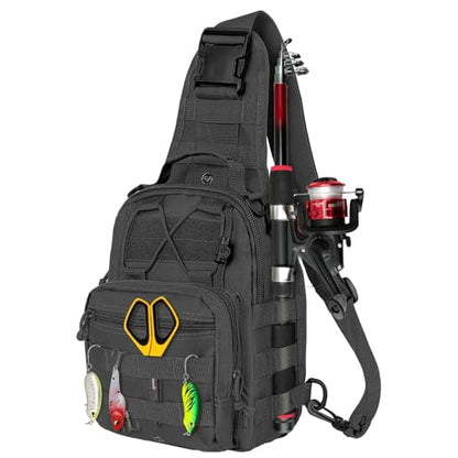 Fishing Backpack Small Fishing Tackle Storage Bag with 3 Methods of Carrying Large Capacity Sling Backpack for Outdoor Hiking Travel Hunting (Black) - color: Black