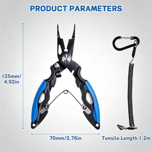 7.5" 420 Stainless Steel Fishing Pliers - Uni-Body Construction, Lightweight Corrosion-Resistant Fishing Tool with Multi-Function Jaws, Braid Cutters, Sheath, Lanyard & Carabiner (light blue) - color: Light Blue
