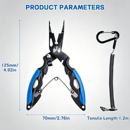 7.5" 420 Stainless Steel Fishing Pliers - Uni-Body Construction, Lightweight Corrosion-Resistant Fishing Tool with Multi-Function Jaws, Braid Cutters, Sheath, Lanyard & Carabiner (light blue) - color: Light Blue
