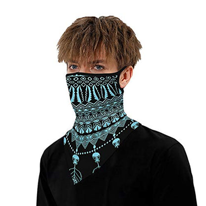 YAYOUREL Neck Gaiter Face Mask Bandanas for Men Women UV Face Scarf Cover Ear Loop Hole Facemask for Fishing Running Cycling - color: Blue Blue Black