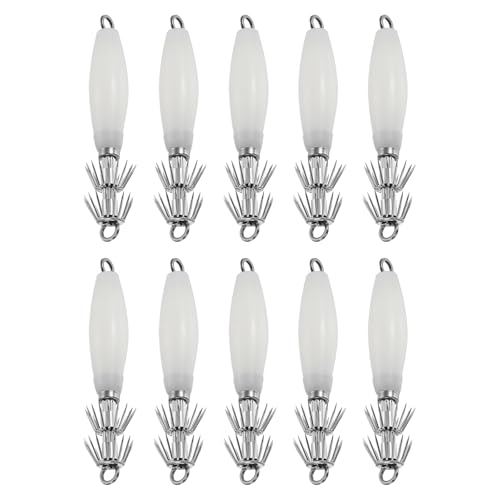 Luminous Squid Jig Hooks, Squid Jigs Saltwater Glow in Dark Dual-Layer Hooks - Fit for Cuttlefish Sleeve Night Fishing - color: Luminous White