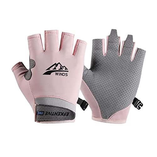 Hotfiary Fishing Gloves Sun Protection Fingerless Glove UV Protection Gloves UPF 50+ SPF for Men Women Kayaking Rowing Driving Hiking Sailing - color: Pink