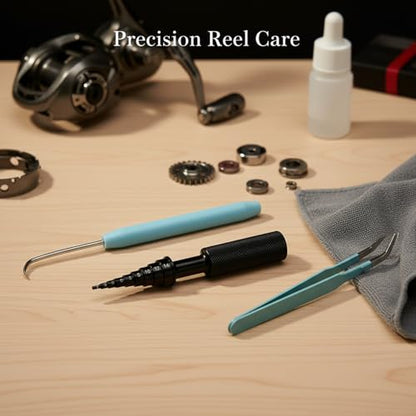 Fishing Reel Maintenance Tool Set, Metal Bearing Service Tool and Gear Service Kit for Spinning and Baitcasting Reels (Set of 3) - color: Black