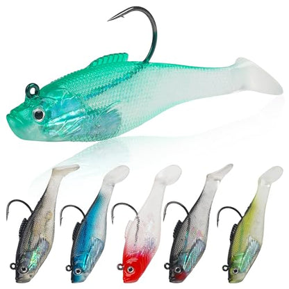 Soft Fishing Lures Pre-Rigged Swimbait Jig Head Paddle Tail Swim Baits Swim Shad Lures Soft Plastic Swimbait Bass Trout Walleye Sinking Baits Fishing Lures Kit for Saltwater Freshwater - color: 6pcs/pack, size: 6cm/2.36inch