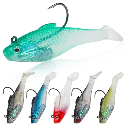 Soft Fishing Lures Pre-Rigged Swimbait Jig Head Paddle Tail Swim Baits Swim Shad Lures Soft Plastic Swimbait Bass Trout Walleye Sinking Baits Fishing Lures Kit for Saltwater Freshwater - color: 6pcs/pack, size: 6cm/2.36inch