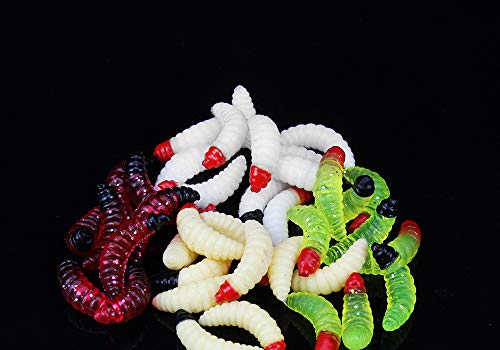 50PCs 2.4cm Maggot Soft Baits, Fresh Water Fishing Bait, Soft Fishing Lures, Bass Fishing Worms, for Lake Fishing Freshwater Saltwater Lake Ice Sea Fishing, Mackerel, Mullet - color: C