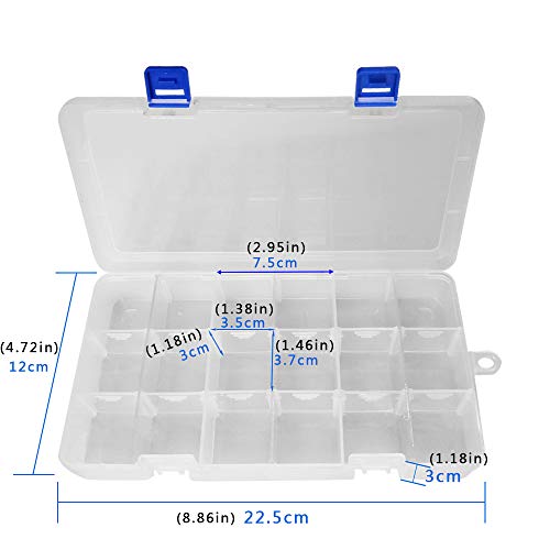 Qualsen 4 Pack 18 Grid Plastic Organizer Box with Adjustable Dividers, Bead Organizer Box for Jewelry, Beads, Earrings, Tools, Fishing Hooks, and Small Accessories - size: 18 Gird-4pcs