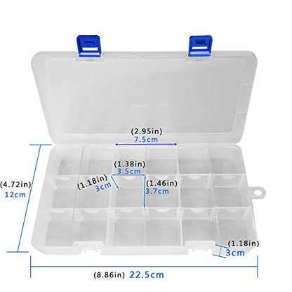 Qualsen 2 Pack 18 Grid Clear Plastic Bead Organizer Box with Adjustable Dividers, Tackle Box Organizer for Beads Jewelry Art Craft Earrings Nail Fishing Tackle and Small Items - size: 18 Gird-2pcs